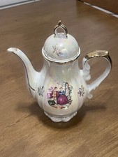 Vintage FRESH China Hand Painted JAPAN Lusterware TEAPOT Gold Trim & Lid 8” picture