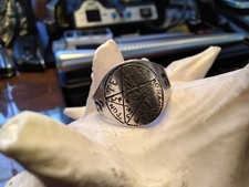 ~ Vintage Sterling Silver Wicca Tetragràmoton Pentagram Signet Ring ~ 12.5  picture