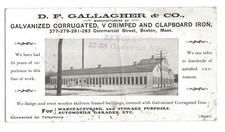 1905-10 D.F. Gallagher Galvanized metal ad card, factory, Boston, history picture