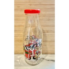 Vintage Santa’s Milk Bottle 1 Quart Christmas Glass Cows Reindeer Red Lid picture