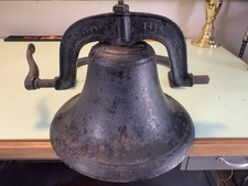 RARE Antique Crystal Metal #2 Large Cast Iron Bell w/ Yoke & Handle  LOUD RING picture