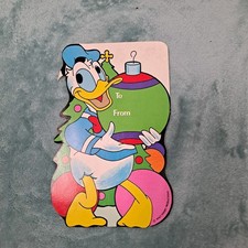 Vintage Walt Disney Productions Christmas gift tag featuring Donald Duck picture