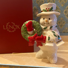 Lenox Holiday 2022 Wreath Snowman Ceramic Figurine Boxed 6.25 in picture
