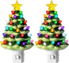 2 Pcs Christmas Tree Night Light - Plug in Ceramic Vintage Night Light with LED  picture