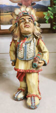 Native American Indian Warrior Chief With Chalumet Pipe Faux Wood Resin Figurine picture