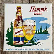 Vintage 1960's Hamm's Beer Lakeside Plastics Tile Lake Scene Beer Bottle w/Glass picture