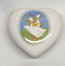 Vintage Otagiri Japan Heart Shaped Trinket Dish Box Porcelain White Geese  picture