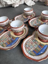 5 Sets Antique Japanese Thousand Faces Eggshell Porcelain Teacups & Snack Plates picture
