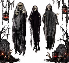 3 Pack Hanging Halloween Skeleton Ghosts Grim Reaper Spooky Scary Outdoor Decor picture
