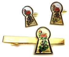 Dark Tower Stephen King Keyhole Rose Gunslinger Tie Bar Clip Cufflink Cuff Links picture
