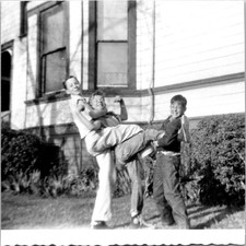 Three Young Boys Outside Being Silly B+W Found Photo V2744 picture