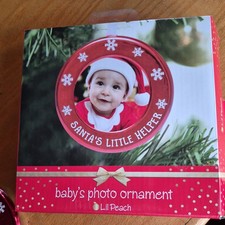 Pearhead Baby Photo wreath Christmas Ornament  New Santa's Little Helper  picture