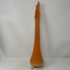 Vintage MCM LE Smith Orange Slag Bittersweet Hobnail  3 Toe Swung Vase 17 inch picture