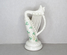 RARE Vtg Belleek HARP Green Shamrock Ireland Porcelain Irish 7th / Gold Mark 6