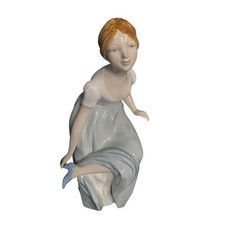 RARE Royal Dux Vintage Porcelain Figurine Woman Blue Dress Glossy 9.5 Inch picture