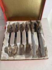 Vtg Complete Cutlery Set of 12 Alfred Haddad Jezzine Bird Phoenix Horn Inlay picture