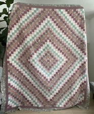Vintage Patchwork Quilt 94x84 Pastel Floral Cottage Trip Around The World picture