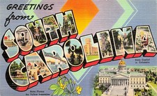 South Carolina Large Letter Columbia State Capitol Linen Vtg Postcard J62 picture