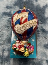 Vintage Christopher Radko Merry Christmas Hot Air Balloon Santa Glass Ornament picture