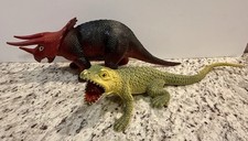 Vintage Dor Mei Triceratops and Generic China Dinosaur 1980s 13in picture