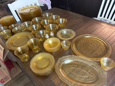 1935, Set of Vintage Federal Glass Depression Patrician, Amber China picture