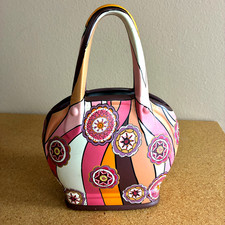 VTG Trompe L'oeil Ceramic Purse Bold Retro Floral Swirl Pattern MCM Sculpture picture