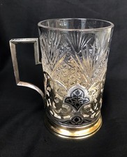 RUSSIAN USSR 1960 VINTAGE 875 SILVER NIELLO DECORATION TEA GLASS HOLDER picture