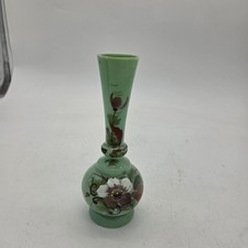 Antique Victorian Sage Opaline Vase with hand painted flower 8
