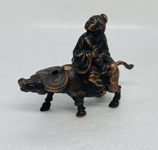 Very Rare Bronze Lighter Man Riding Ox Water Buffalo Tail Flip Vintage Decor 1 picture
