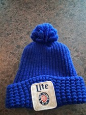 Vintage 1970s MILLER LITE Beer Knit Huge Patch Stocking Hat Winter Beanie *21FB  picture