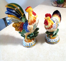 New Retired Ricamo Collection Fitz and Floyd Rooster Hen Salt Pepper shakers set picture