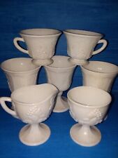 Indiana Colony Milk Glass Harvest Grape Vase cups & Creamer & Sugar 7  pc set picture