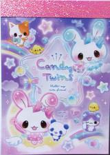 Q-LIA Candy Twins Rabbit Cat Animal Mini Memo Pad Made in Japan 70 sheets picture