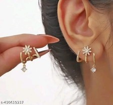 Korean trendy beautiful American diamond stone 22k golden plated earring picture