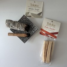 (Bundle) Maroma Recycled Aluminum Incense Holder, Triloka White Sage Palo Santos picture