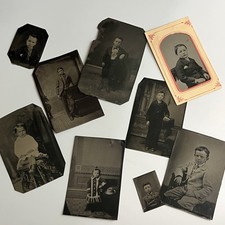 Antique Tintype Photograph Adorable Victorian Boy Children Lot Of 9 picture