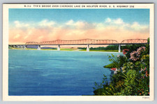 c1940s TVA Bridge Cherokee Lake Holston River NC Linen Postcard picture