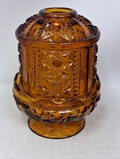 Vintage Fairy Lamp Amber Stars & Bars Indiana Glass Light Candle Holder 2 Pieces picture