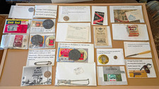 Vintage Ephemera & Small Collectibles Lot: Tokens, Pins, Labels, Tools picture