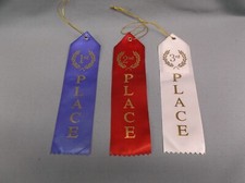 1st 2nd 3rd Place Award Ribbons wCard-String blue red white wreath picture