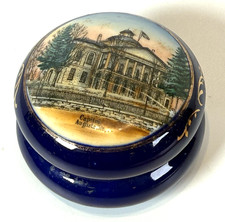 AUGUSTA MAINE ME Antique CAPITOL Souvenir GERMANY COBALT DRESDEN Trinket Box picture