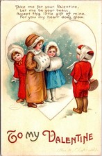 Clapsaddle Valentine Postcards Set of Two Winter Children Hearts 1900s picture