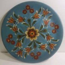 Vtg Norwegian Rosemaling Hand Painted Folk Art Round Wooden Tray 12