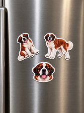 3 Saint Bernard Dog Magnets Refrigerator Fridge Decor Puppy Gift Set Handmade picture