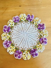 Cottage-core Grandma-Core Crochet Pastel Pansy Doily Vintage Handmade Lacey picture