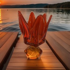 1970s Viking Glass Amberina Epic Ribbed High Swung Handkerchief Vase UV Reactive picture