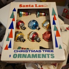 Vintage Glass Christmas Ornaments Set of 9 Striped Ball & Bell (E10) Multicolor picture