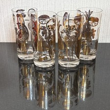 Vtg Culver 22K Gold Highball Glasses Florentine Fruits Set of 4 60s MCM Barware picture