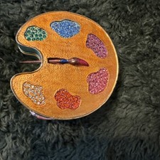 Limoges French Trinket Box Painter's Palette with Colorful Paint and Brush picture