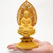 Handcrafted Wooden Shakyamuni Buddha Statue - Sitting on Lotus Handmade Carving picture